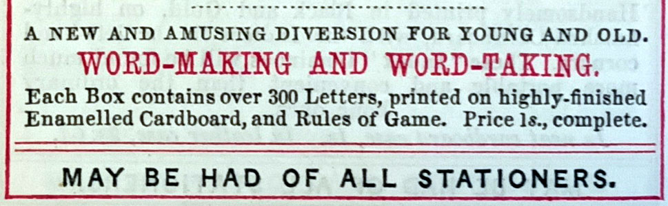 “Word Making & Word Taking” advert, 1886