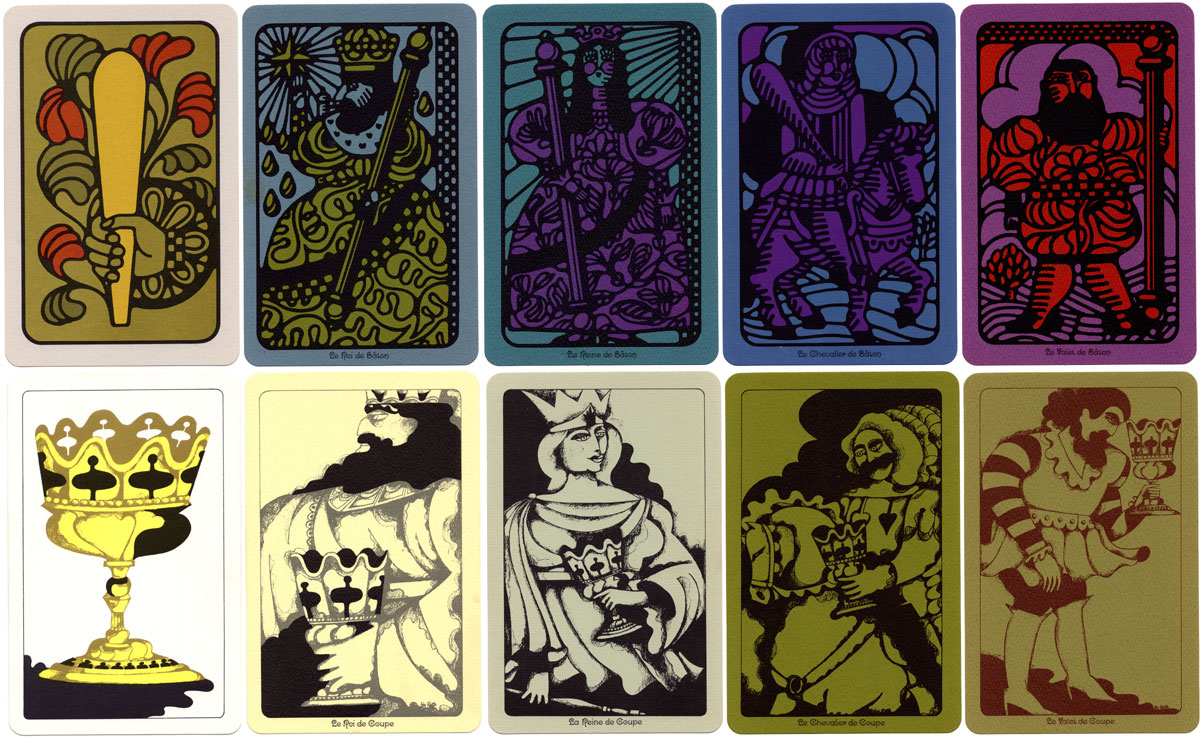 Linweave Tarot clubs and cups court cards, 1967