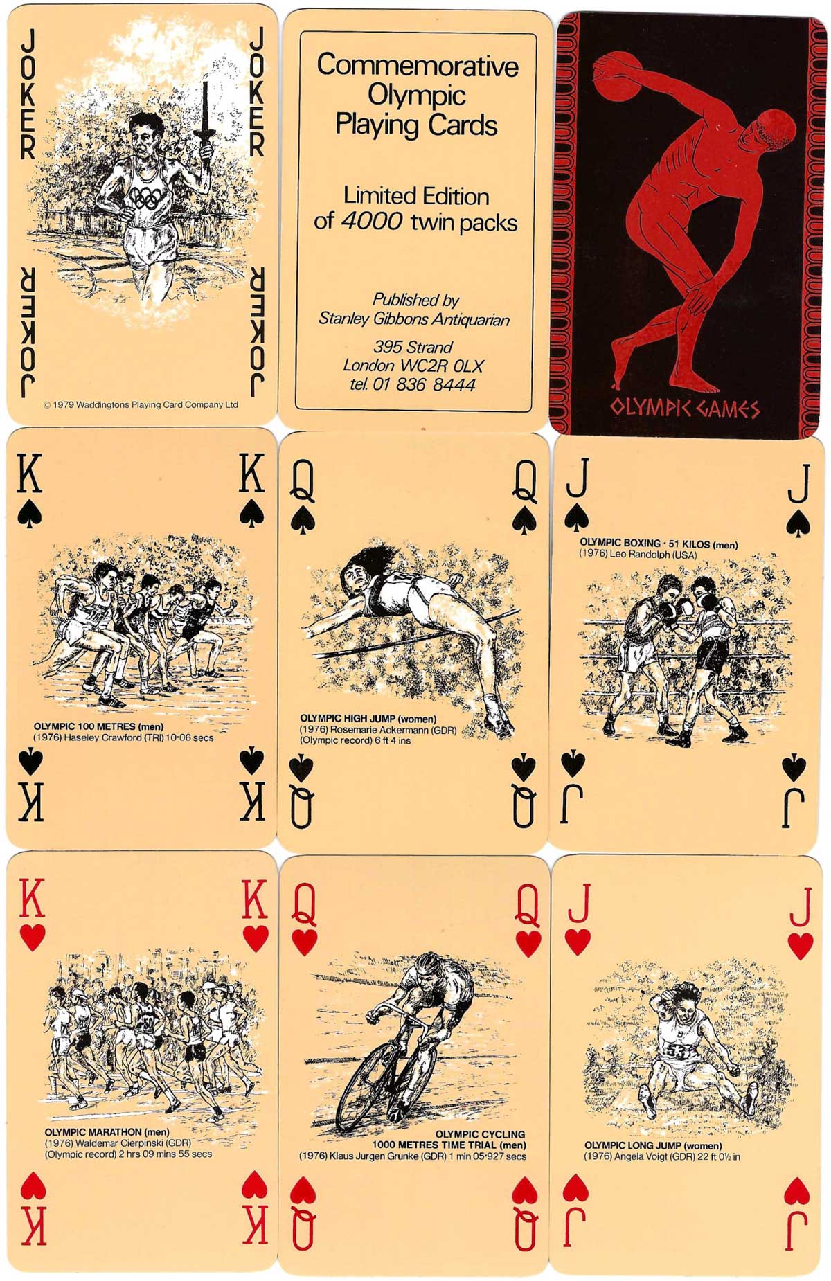 Commemorative Olympic Playing Cards produced by Waddingtons exclusively for Stanley Gibbons Antiquarian, 1980