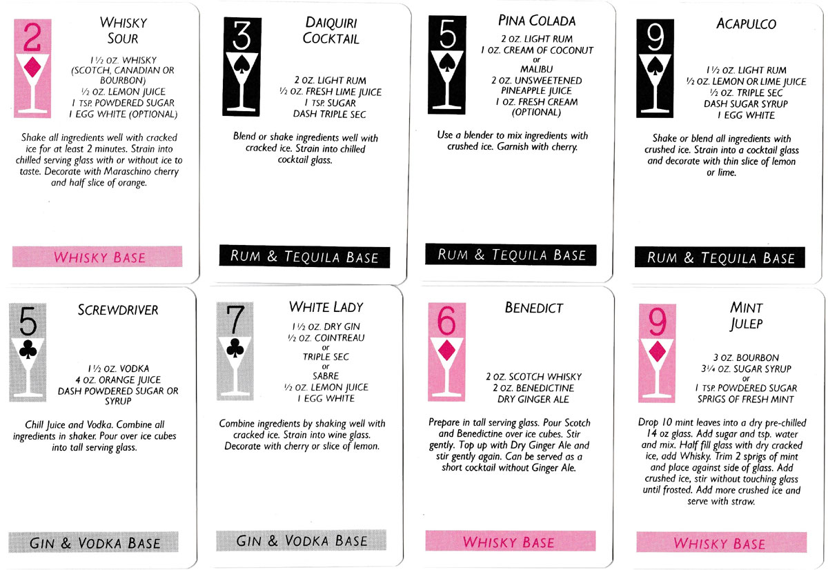 Pack of Cocktails playing cards published by Figure Dynamics in 1985