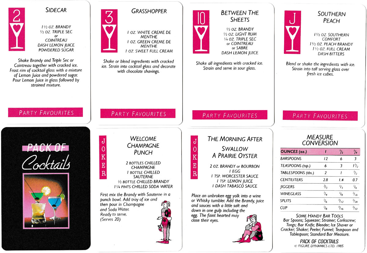 Pack of Cocktails playing cards published by Figure Dynamics in 1985